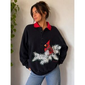 ARTISANS Cardinal Sweatshirt Vintage Henley Pullover Womens XL Navy Blue Winter